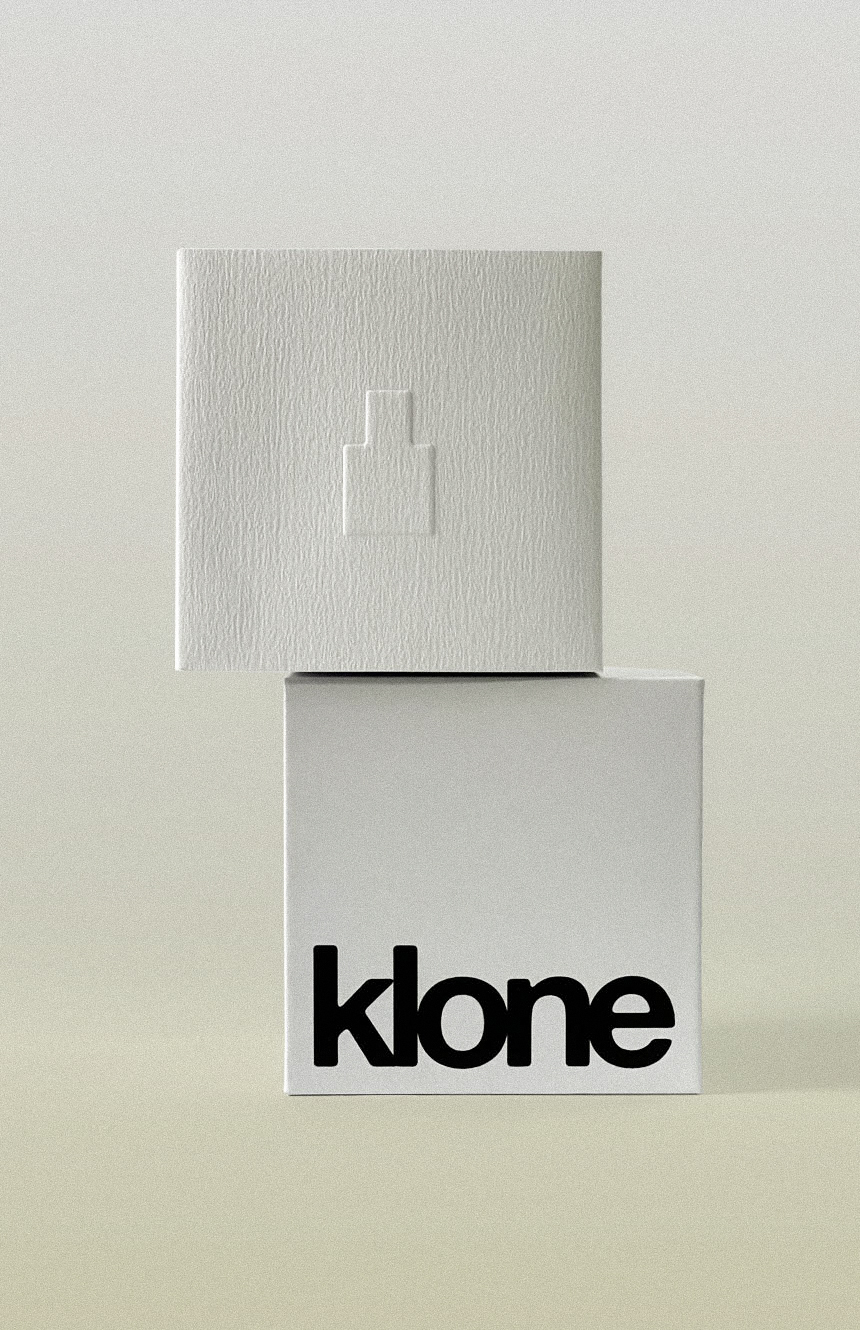 KLONE mobile banner featuring 'The Perfect Present' title, showcasing KLONE perfume boxes as the ideal gift.